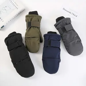 1 Pair of Men'S Winter Ski Gloves - Windproof, Warm Fleece Lining, Woven Polyester, Zipper Closure, Hand Wash - Outdoor Hiking Cold Weather Gear