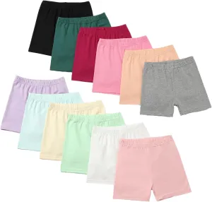12 Pack Girls Bike Shorts Kids Cotton Cartwheel Shorts Under Dress for Toddler Girls Solid Dance Safety Shorts