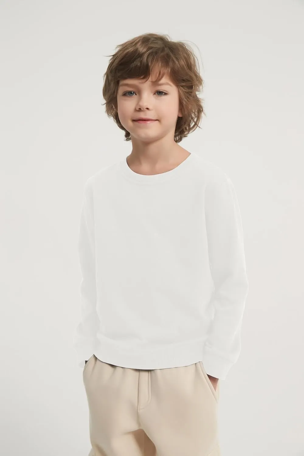 2-Pack Unisex Kids Crewneck Sweatshirt Long Sleeve Cotton Pullover Tops For Boys and Girls(Thin)