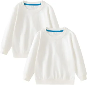 2-Pack Unisex Kids Crewneck Sweatshirt Long Sleeve Cotton Pullover Tops For Boys and Girls(Thin)