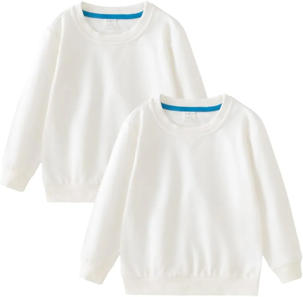 2-Pack Unisex Kids Crewneck Sweatshirt Long Sleeve Cotton Pullover Tops For Boys and Girls(Thin)