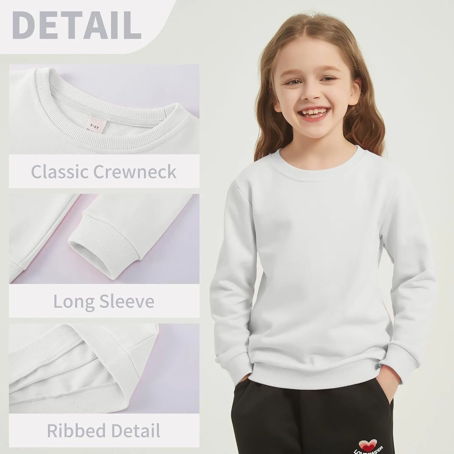 2-Pack Unisex Kids Crewneck Sweatshirt Long Sleeve Cotton Pullover Tops For Boys and Girls(Thin)