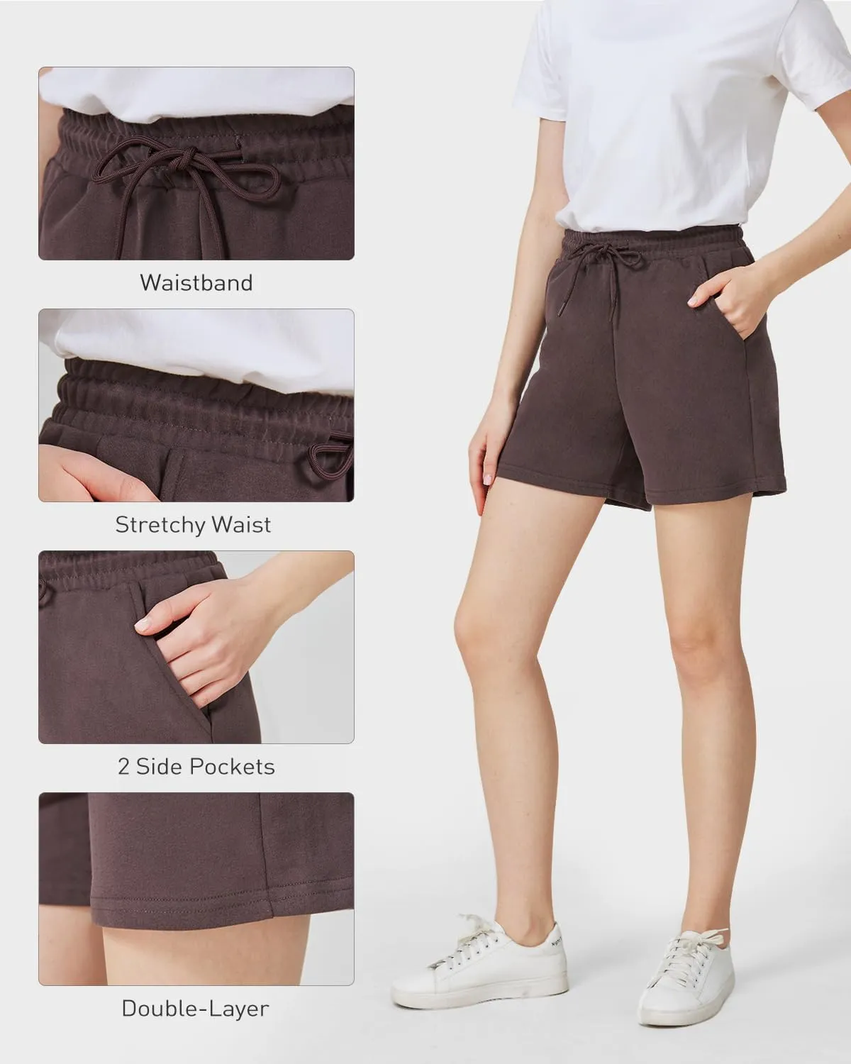 4/5 Pack Sweat Shorts for Women with Pockets, Drawstring Cotton Workout Shorts Lounge Casual for Summer Running Shorts