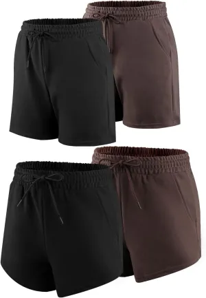 4/5 Pack Sweat Shorts for Women with Pockets, Drawstring Cotton Workout Shorts Lounge Casual for Summer Running Shorts