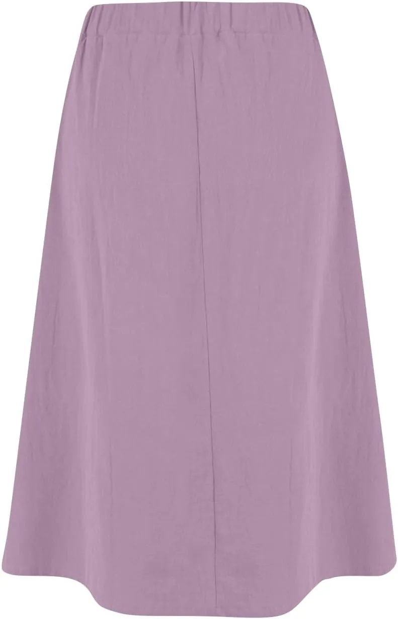 A Line Midi Skirt for Womens Vintage Front Button Swing Skirts Summer Casual High Waisted Pleated Midi Skirt with Pockets