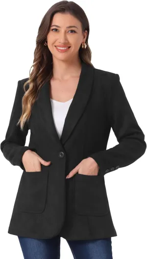 Allegra K Faux Suede Blazer for Women's Lapel Collar One Button Dressy Suit Jacket