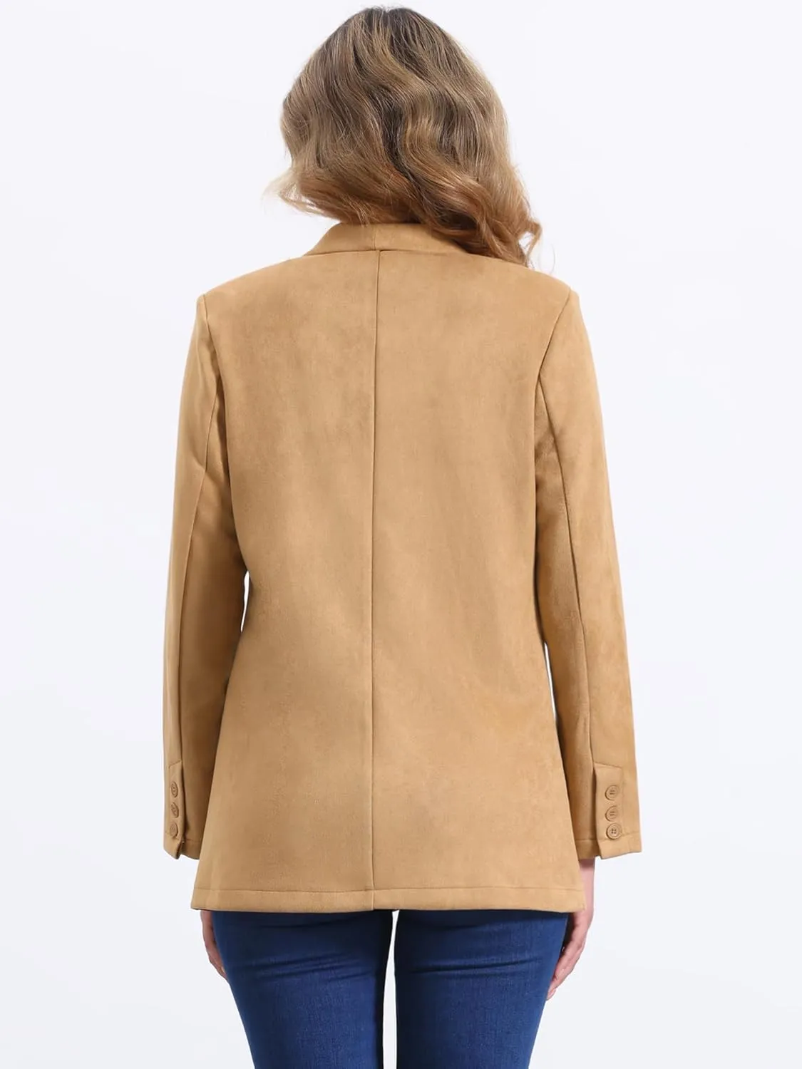Allegra K Faux Suede Blazer for Women's Lapel Collar One Button Dressy Suit Jacket