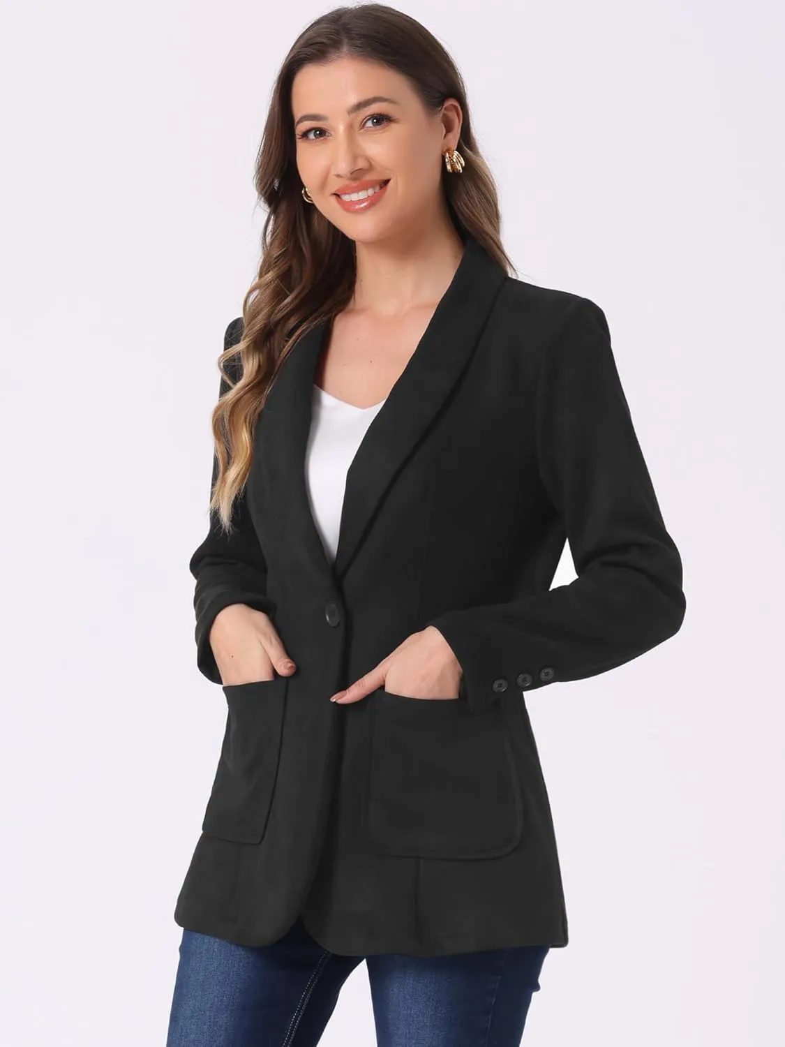 Allegra K Faux Suede Blazer for Women's Lapel Collar One Button Dressy Suit Jacket