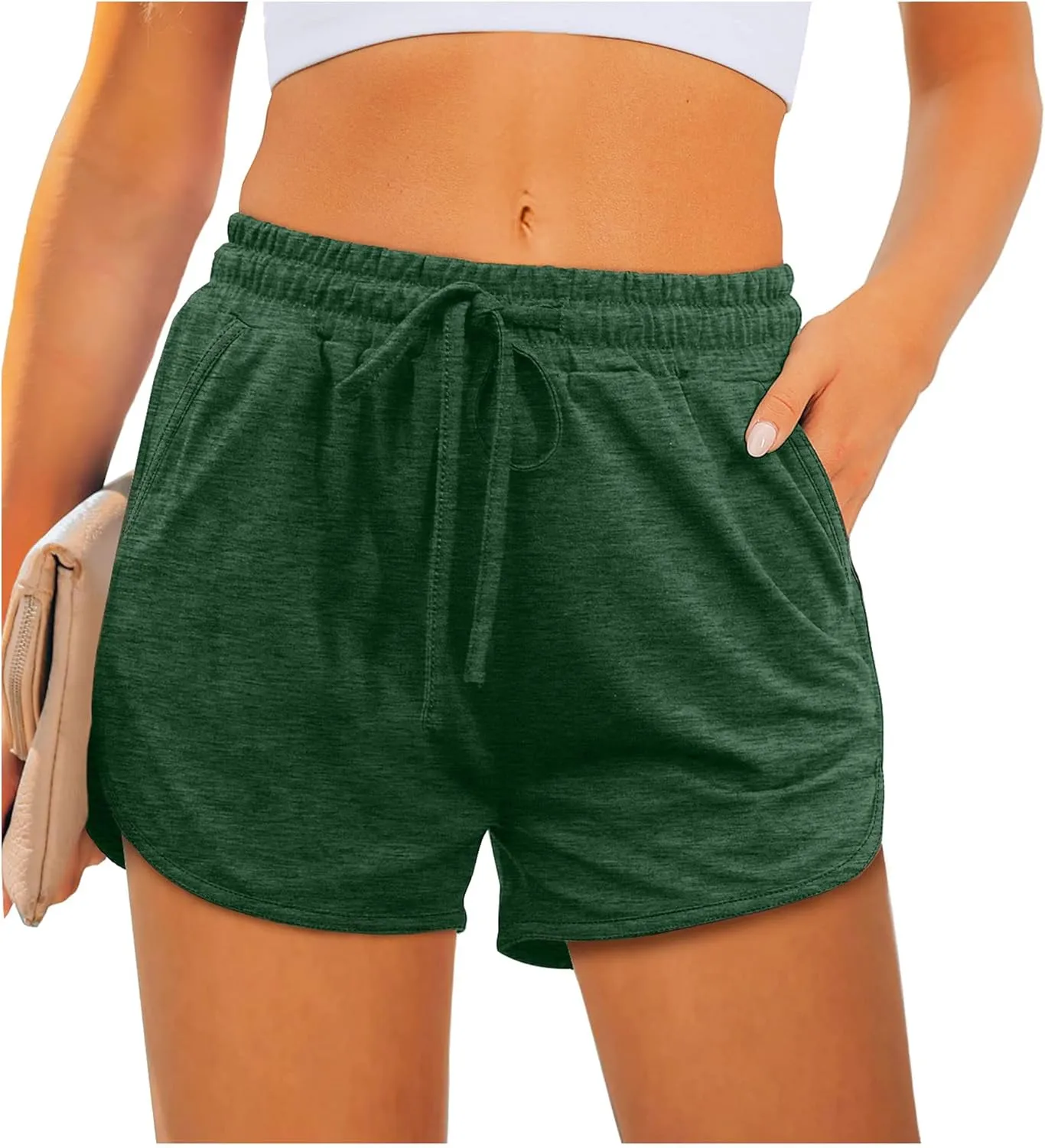 Aloodor Womens Athletic Shorts Running Dolphin Shorts with Pockets and Drawstring
