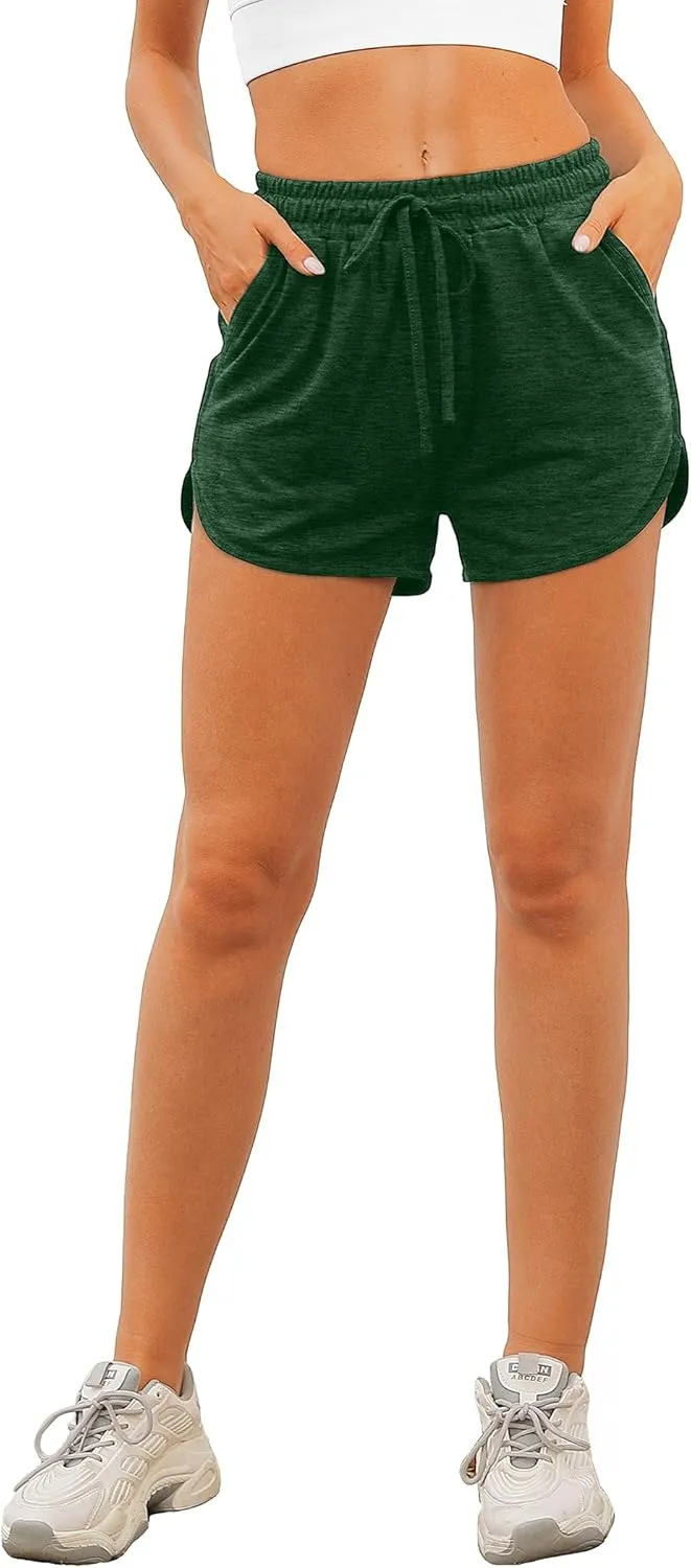 Aloodor Womens Athletic Shorts Running Dolphin Shorts with Pockets and Drawstring