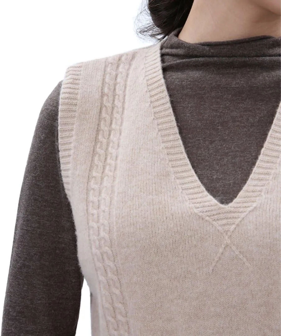 Amazhiyu Womens 100% Wool Sweater Vest Sleeveless V Neck Knitted Pullover Top