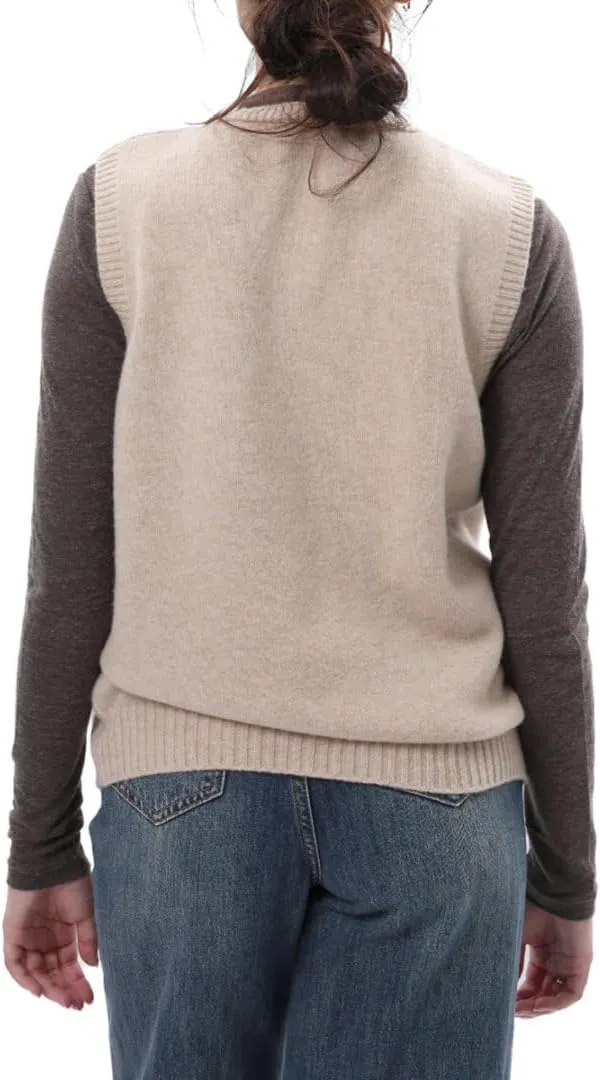 Amazhiyu Womens 100% Wool Sweater Vest Sleeveless V Neck Knitted Pullover Top
