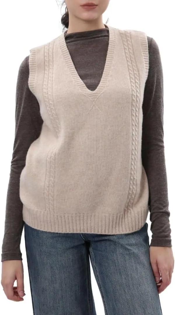 Amazhiyu Womens 100% Wool Sweater Vest Sleeveless V Neck Knitted Pullover Top