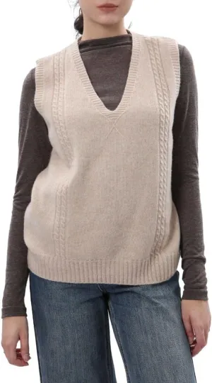 Amazhiyu Womens 100% Wool Sweater Vest Sleeveless V Neck Knitted Pullover Top