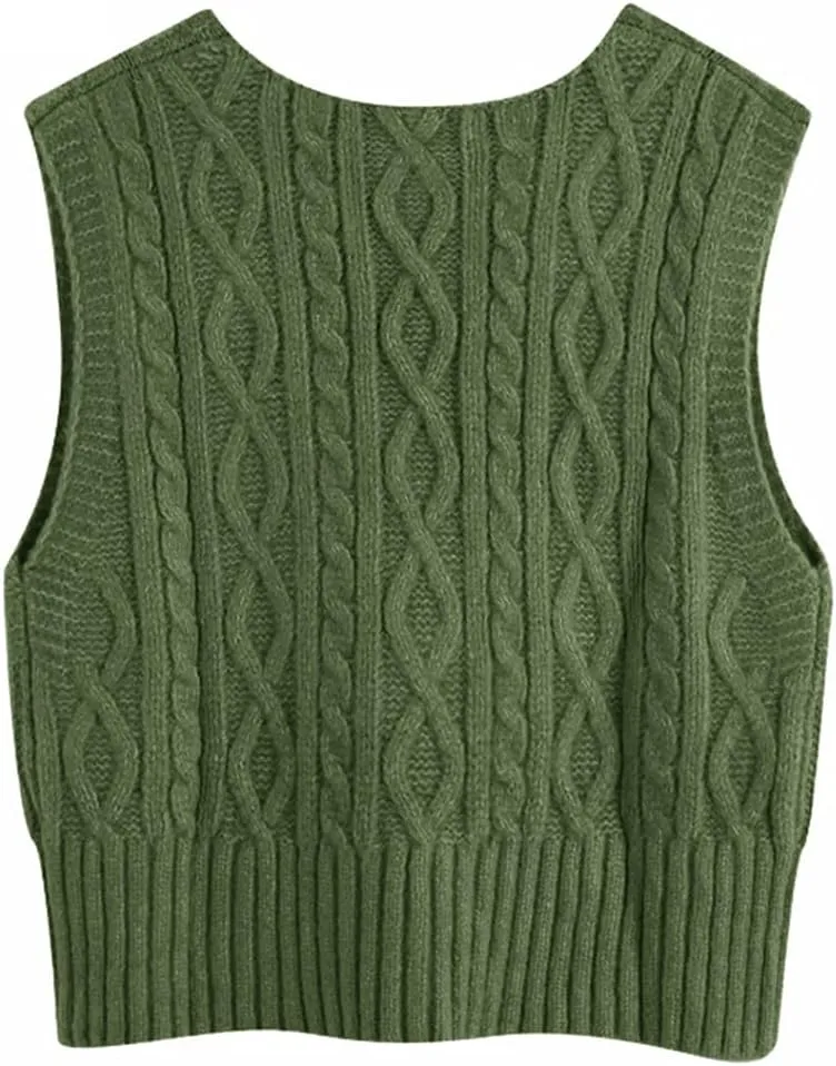 Aoysky Sweater Vest Women's V-Neck Sweater Tank Tops Pullover Cable Knit Vest Solid Color Sleeveless Loose Fit Sweater Top