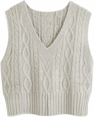 Aoysky Sweater Vest Women's V-Neck Sweater Tank Tops Pullover Cable Knit Vest Solid Color Sleeveless Loose Fit Sweater Top