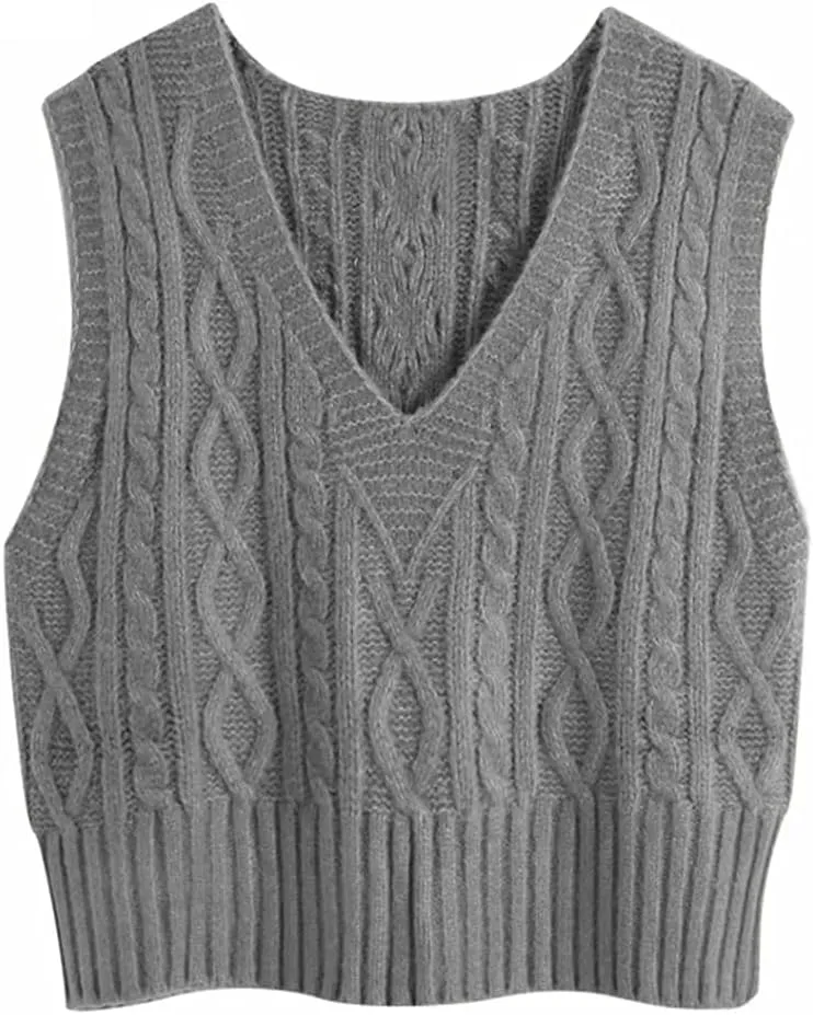 Aoysky Sweater Vest Women's V-Neck Sweater Tank Tops Pullover Cable Knit Vest Solid Color Sleeveless Loose Fit Sweater Top