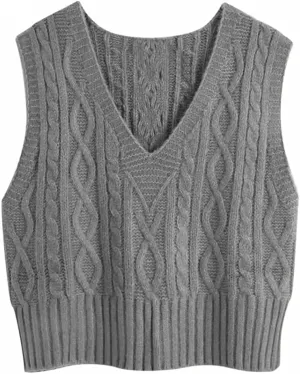 Aoysky Sweater Vest Women's V-Neck Sweater Tank Tops Pullover Cable Knit Vest Solid Color Sleeveless Loose Fit Sweater Top