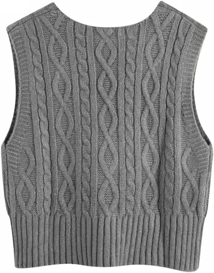 Aoysky Sweater Vest Women's V-Neck Sweater Tank Tops Pullover Cable Knit Vest Solid Color Sleeveless Loose Fit Sweater Top