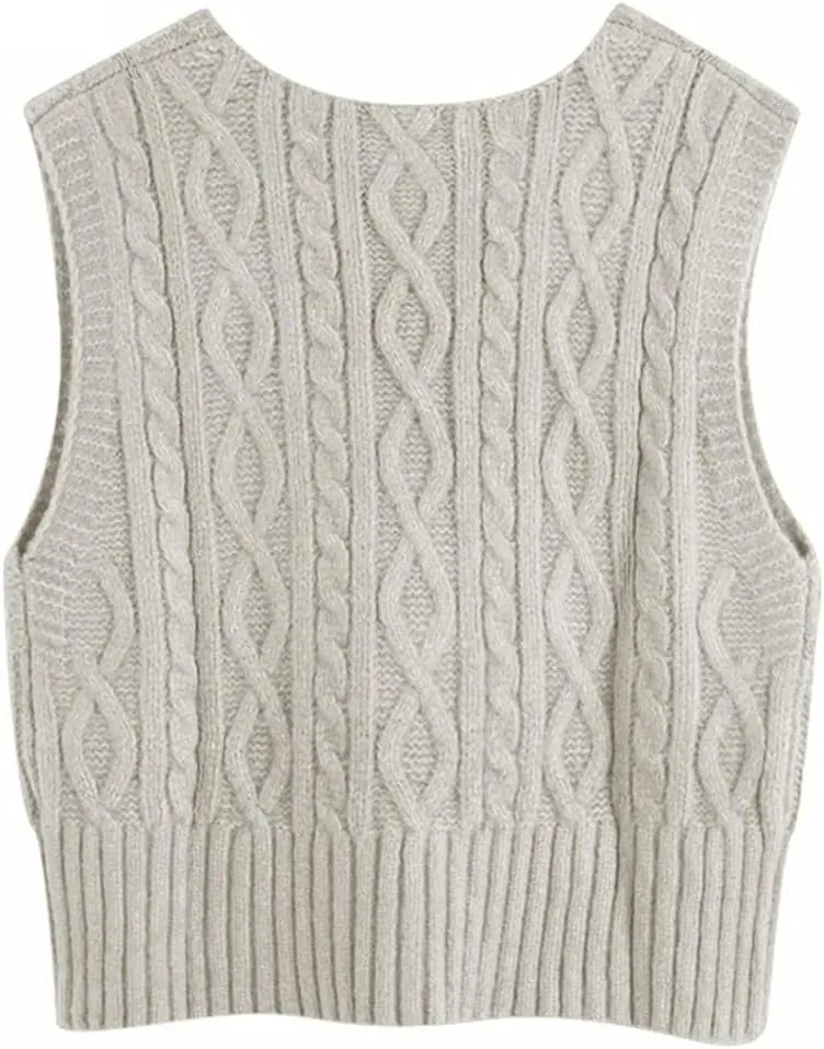 Aoysky Sweater Vest Women's V-Neck Sweater Tank Tops Pullover Cable Knit Vest Solid Color Sleeveless Loose Fit Sweater Top