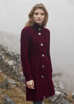 Aran Cable Knit Coat | Burgundy