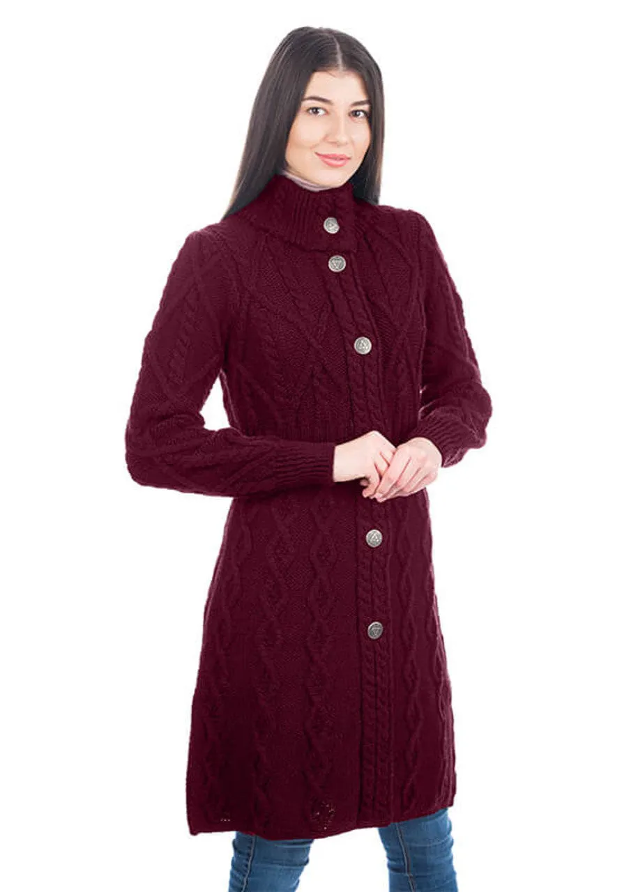 Aran Cable Knit Coat | Burgundy