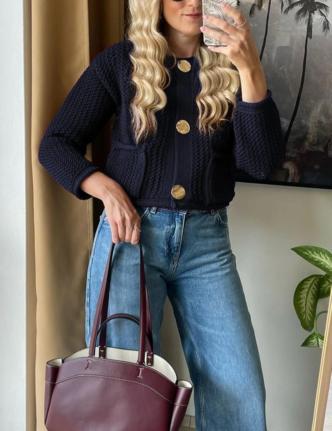Arssm Womens Cardigan Sweaters 2024 V Neck Long Sleeve Sweater Button Down Knit Sweater Top with Pockets