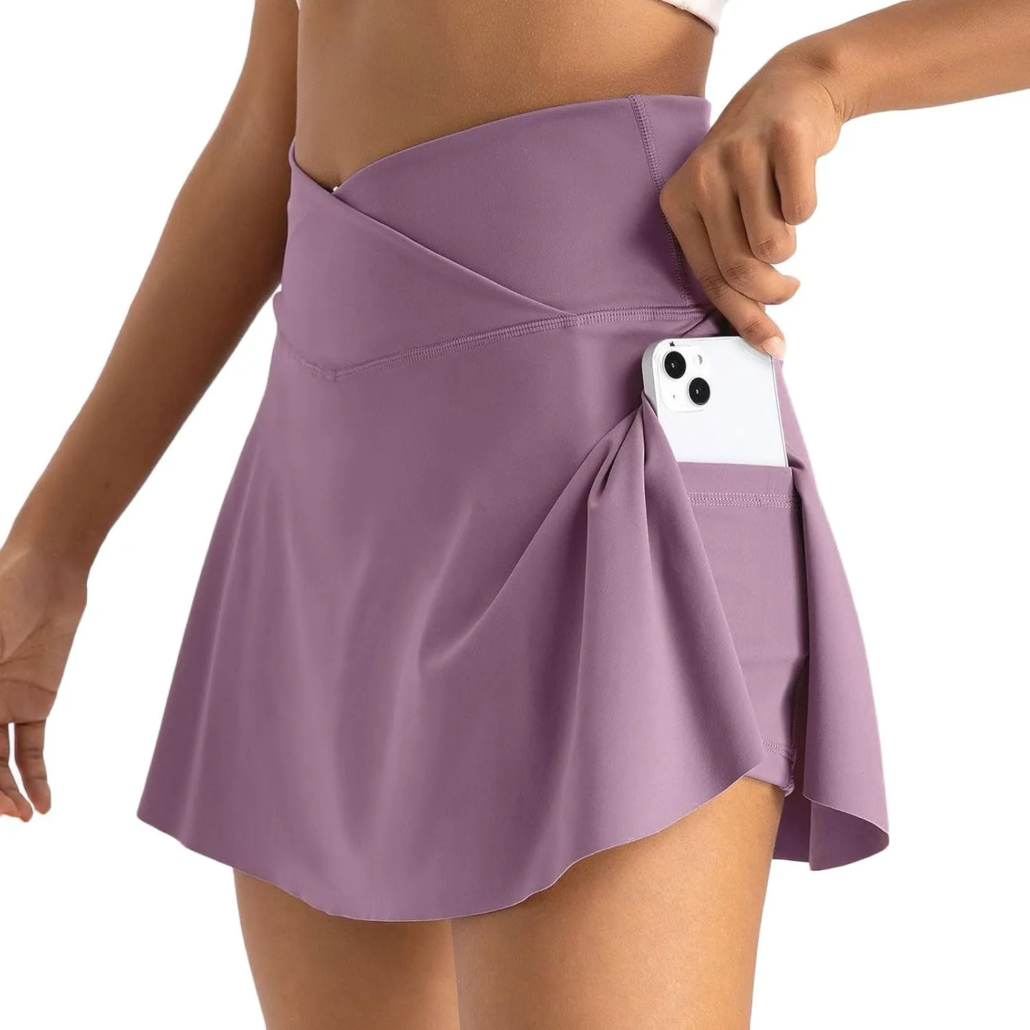 Athletic Skirts Women with Pockets Lightweight Cross Waist Tennis Skorts Casual Mini Golf Skirt with Shorts