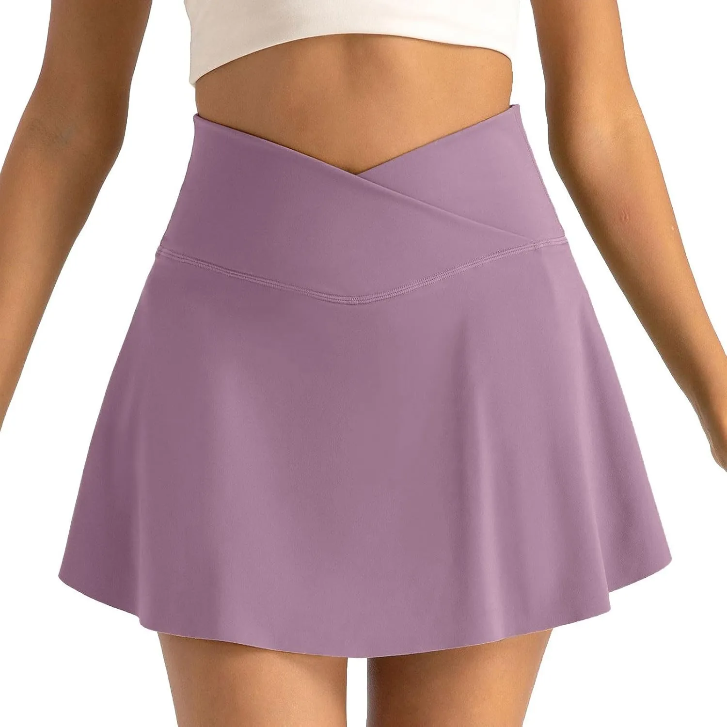 Athletic Skirts Women with Pockets Lightweight Cross Waist Tennis Skorts Casual Mini Golf Skirt with Shorts