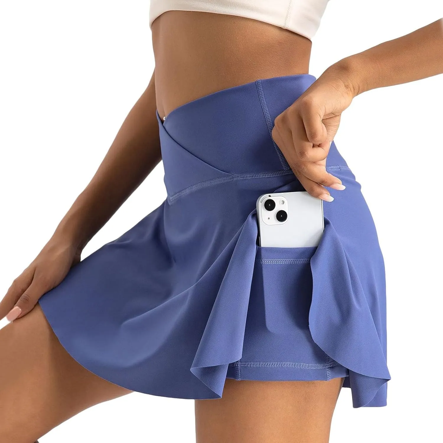 Athletic Skirts Women with Pockets Lightweight Cross Waist Tennis Skorts Casual Mini Golf Skirt with Shorts