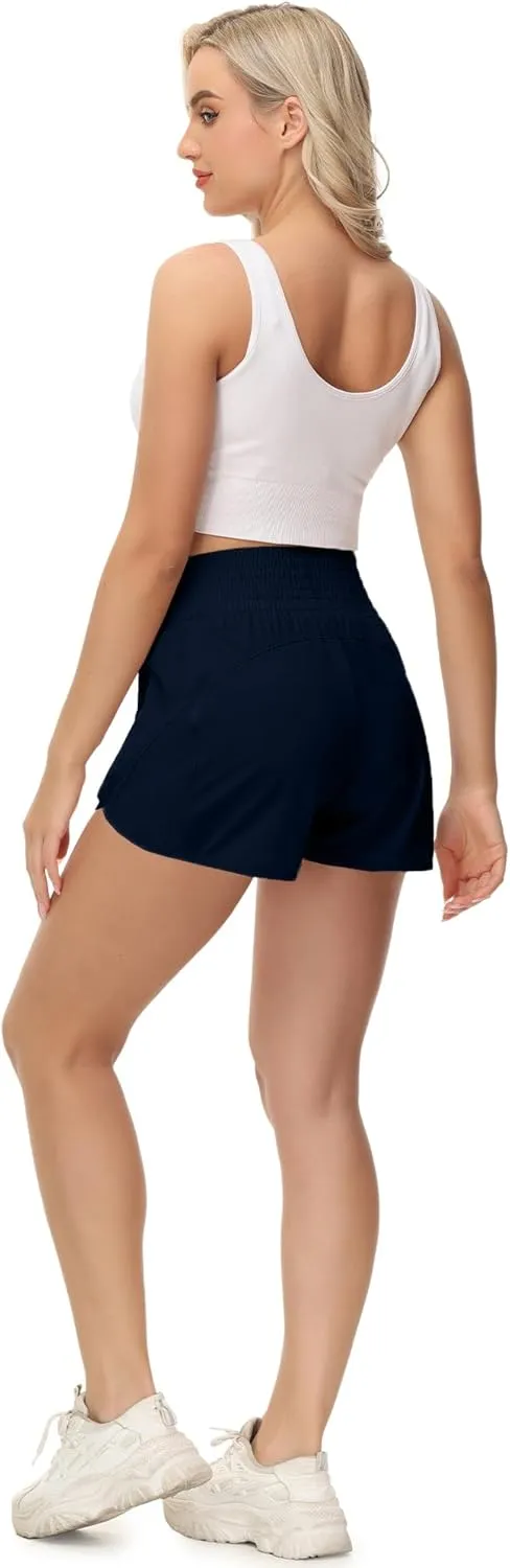 Aurefin High Waisted Athletic Shorts for Women, Quick Dry Running Shorts with Pocket and Liner Gym Workout Shorts for Summer