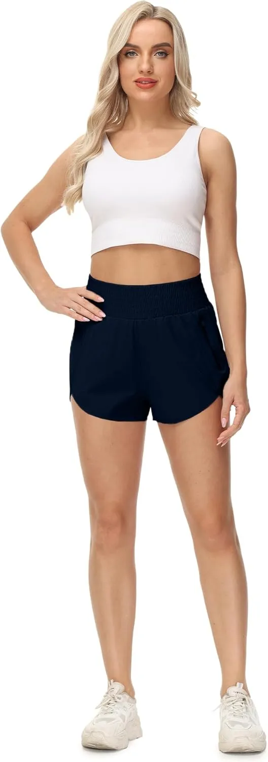 Aurefin High Waisted Athletic Shorts for Women, Quick Dry Running Shorts with Pocket and Liner Gym Workout Shorts for Summer