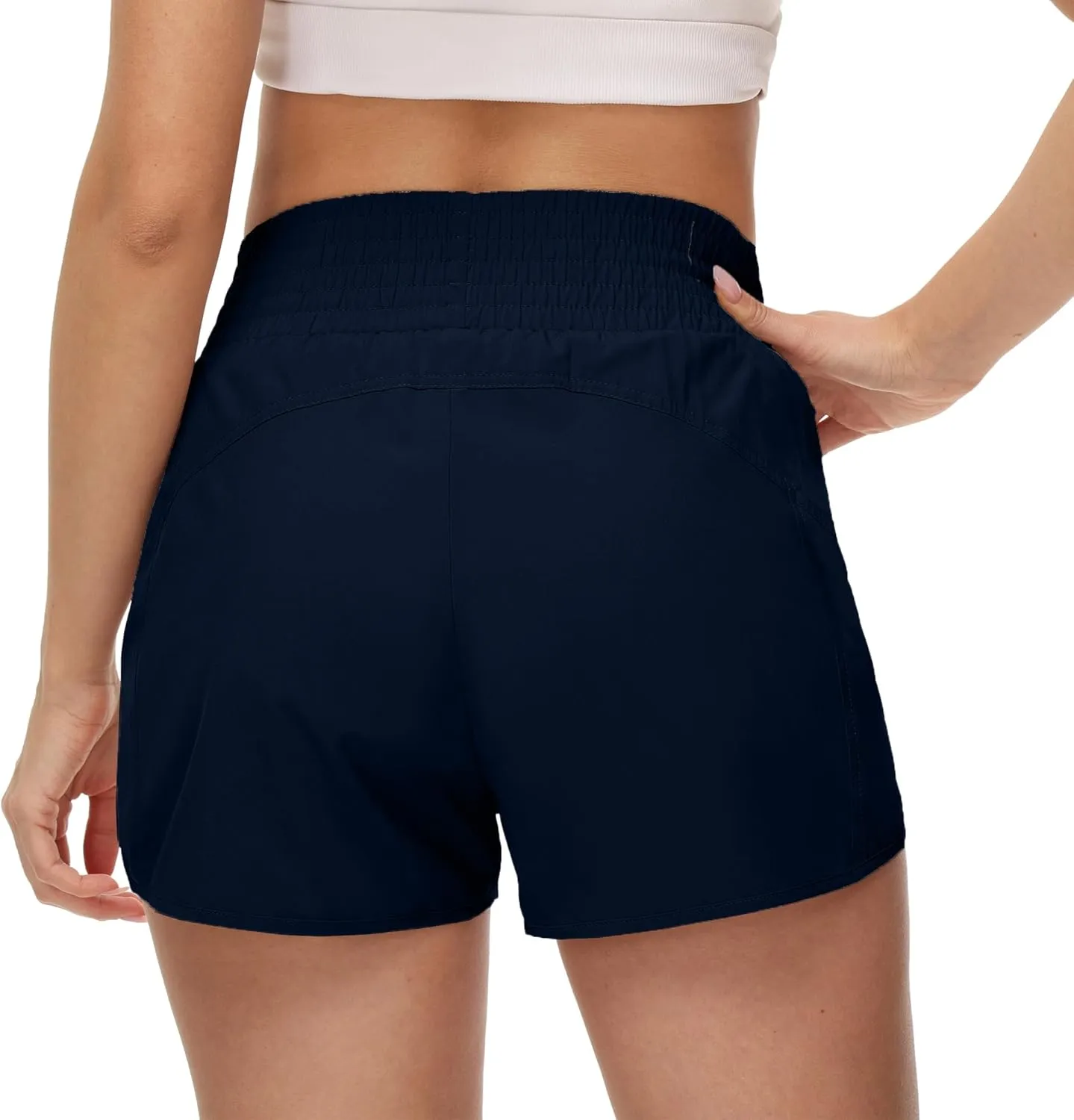 Aurefin High Waisted Athletic Shorts for Women, Quick Dry Running Shorts with Pocket and Liner Gym Workout Shorts for Summer