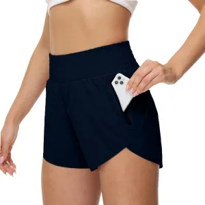 Aurefin High Waisted Athletic Shorts for Women, Quick Dry Running Shorts with Pocket and Liner Gym Workout Shorts for Summer
