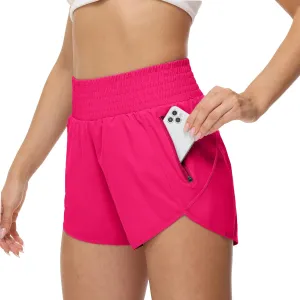 Aurefin High Waisted Athletic Shorts for Women, Quick Dry Running Shorts with Pocket and Liner Gym Workout Shorts for Summer