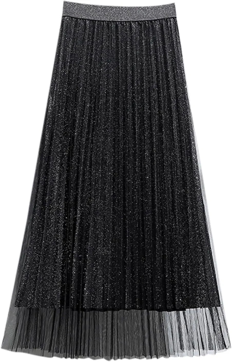 Autumn and Winter Gradient Starry Sky Shiny Silk Pink Mesh Hem Skirt A Line Pleated Midi Skirt Women Anime Skirt