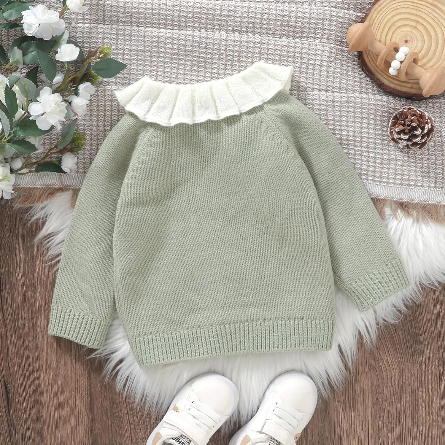 Baby Girl Cardigan Knit Sweater Animal Embroidery Chunky Coat Doll Collar Knitwear Toddler Infant Spring Clothes