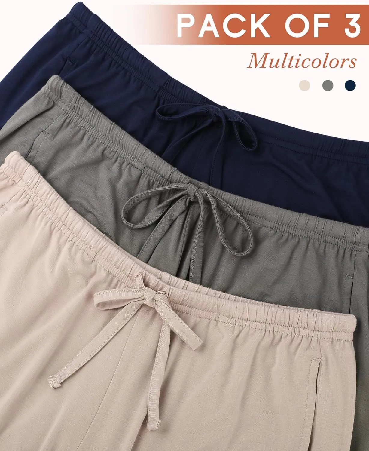 BAMBOO COOL Womens Pajama Shorts Comfy Lounge Shorts Drawstring Pj Pants Sleep Shorts with Pockets Pack of 3