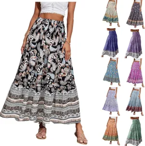 Boho Maxi Skirt for Women 2025 Casual Smocked High Waisted Long Flowy Skirts Plus Size A line Tiered Summer Skirt