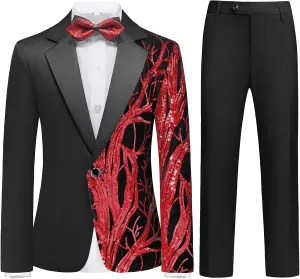 Boys Formal Tuxedo Suit Set Size 4-16 Sequin Blazer 2 Piece Satin Jacket Black Pants Kids and Teen Boys Dress Outfit