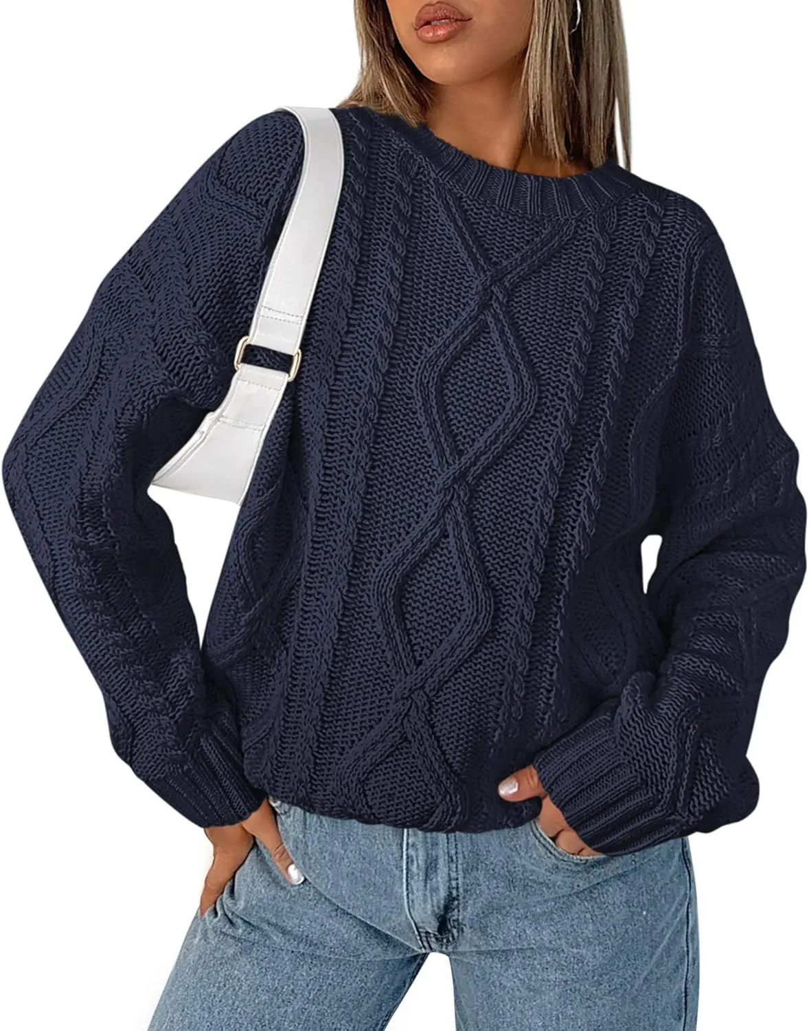 BTFBM Casual Women Long Sleeve Sweater 2025 Fall Ribbed Knit Pullover Loose Crewneck Cable Sweater Jumper Tops