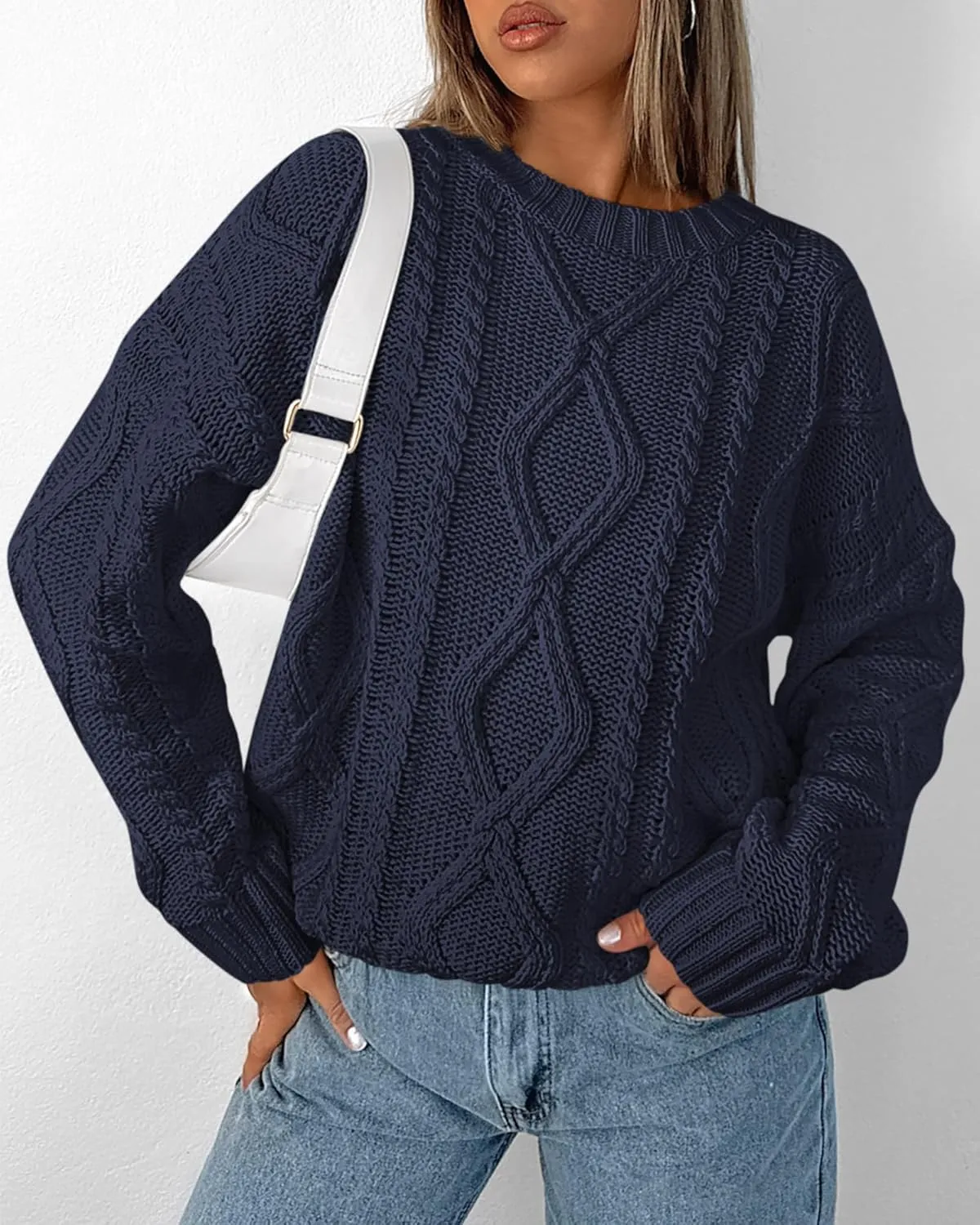 BTFBM Casual Women Long Sleeve Sweater 2025 Fall Ribbed Knit Pullover Loose Crewneck Cable Sweater Jumper Tops