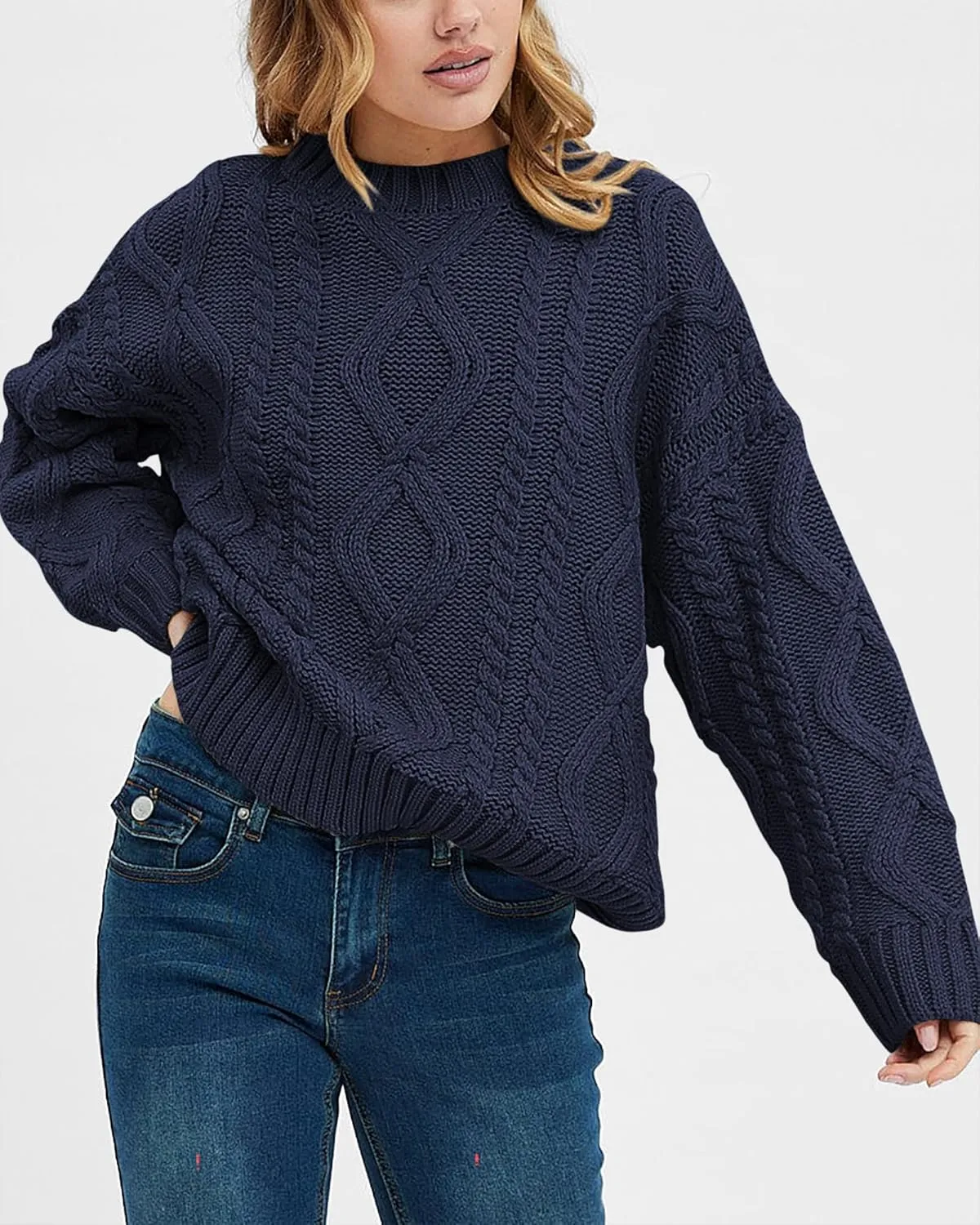 BTFBM Casual Women Long Sleeve Sweater 2025 Fall Ribbed Knit Pullover Loose Crewneck Cable Sweater Jumper Tops