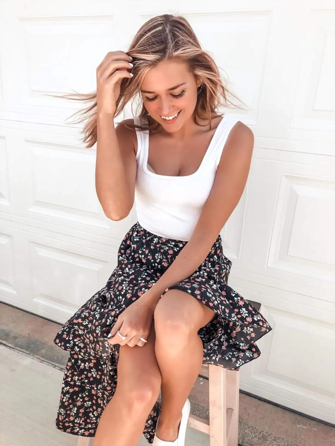 BTFBM Women 2025 Summer Spring Boho Long Skirts Dress Floral Print Elastic Waist Split Ruffle High Low Beach Maxi Skirt