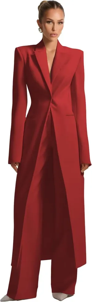 Business Women's Suit Luxury Office Work Tuxedos Street Shot 2 Pieces Long Blazer Pants Slim Fit Jacket Trousers