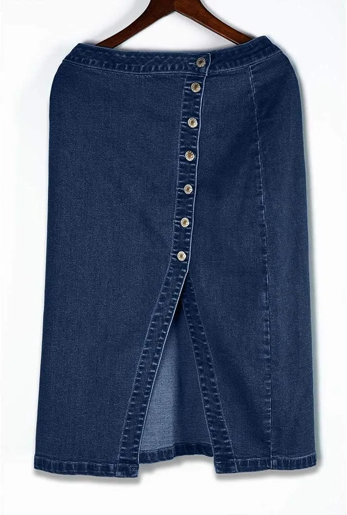 Button Down Denim Skirt High Waisted Slit Pencil Skirt Women Summer Below Knee Length Slim Fit Skirts
