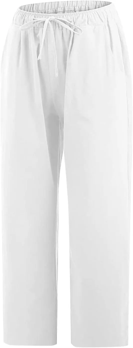 Capri Pants for Women Casual 2024 Summer Drawstring Elastic High Waist with Pockets