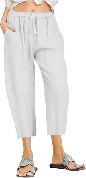 Capri Pants for Women Casual 2024 Summer Drawstring Elastic High Waist with Pockets
