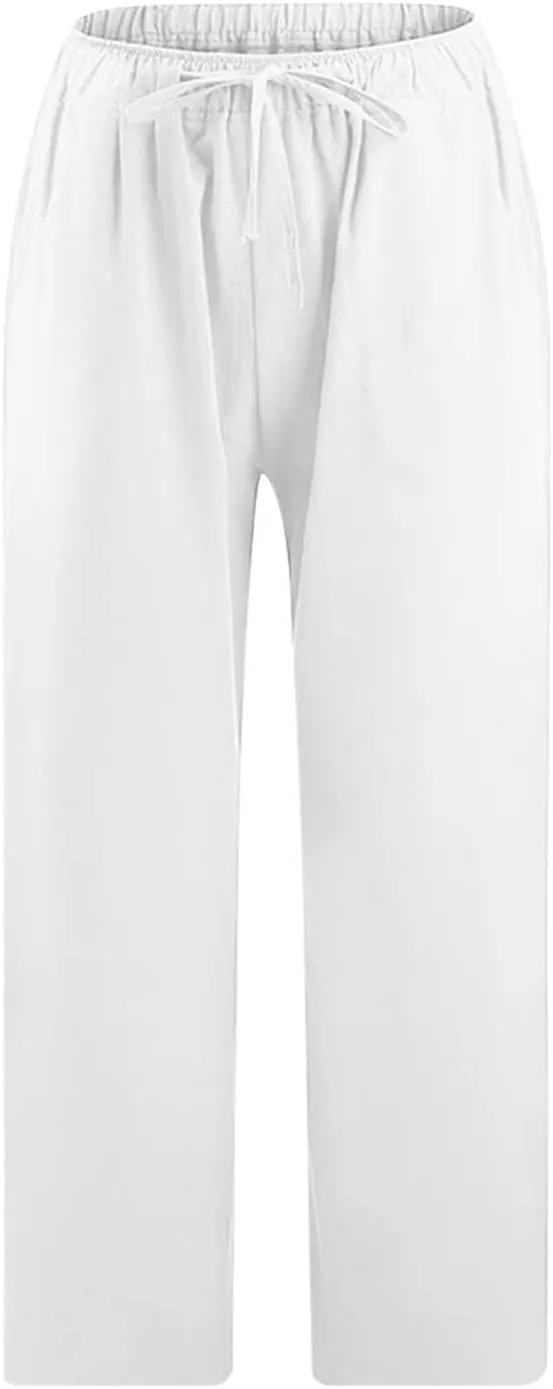 Capri Pants for Women Casual 2024 Summer Drawstring Elastic High Waist with Pockets