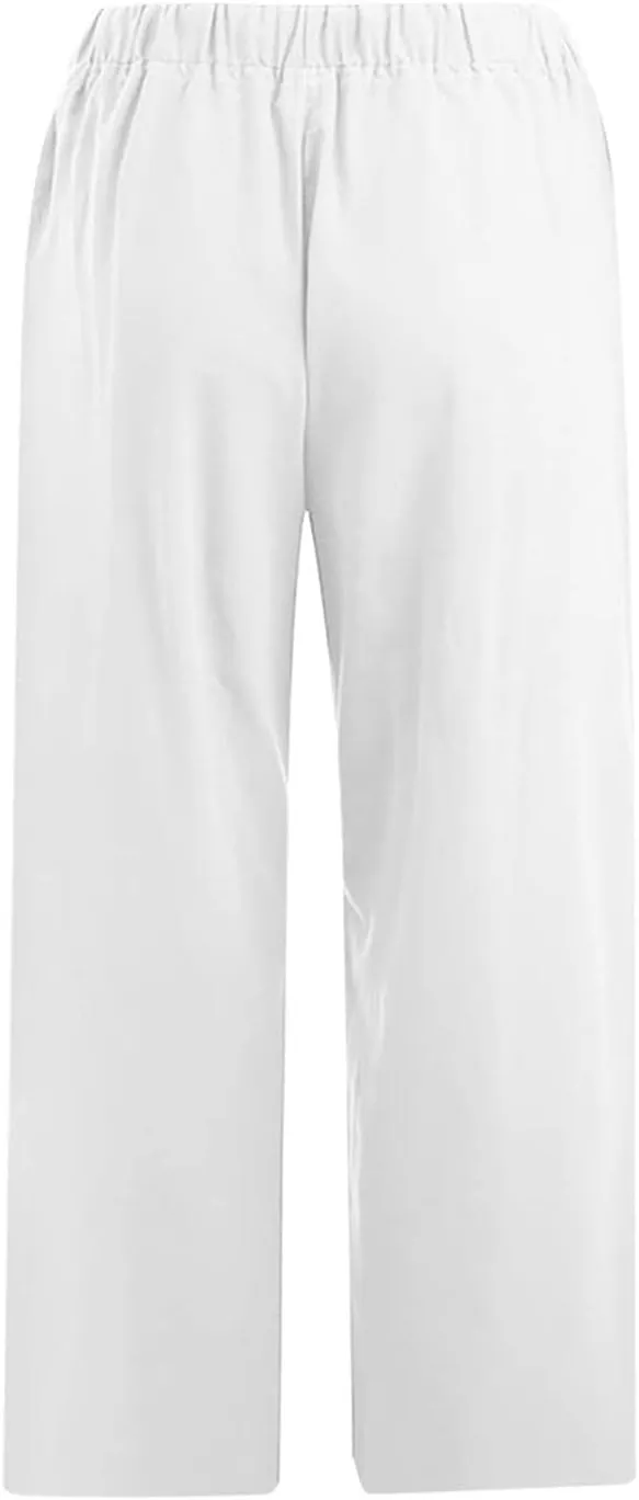 Capri Pants for Women Casual 2024 Summer Drawstring Elastic High Waist with Pockets
